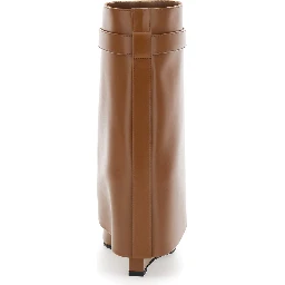 Wedge Heel Ankle Boots with Logo Plate on the Side in Brown Leather for Women