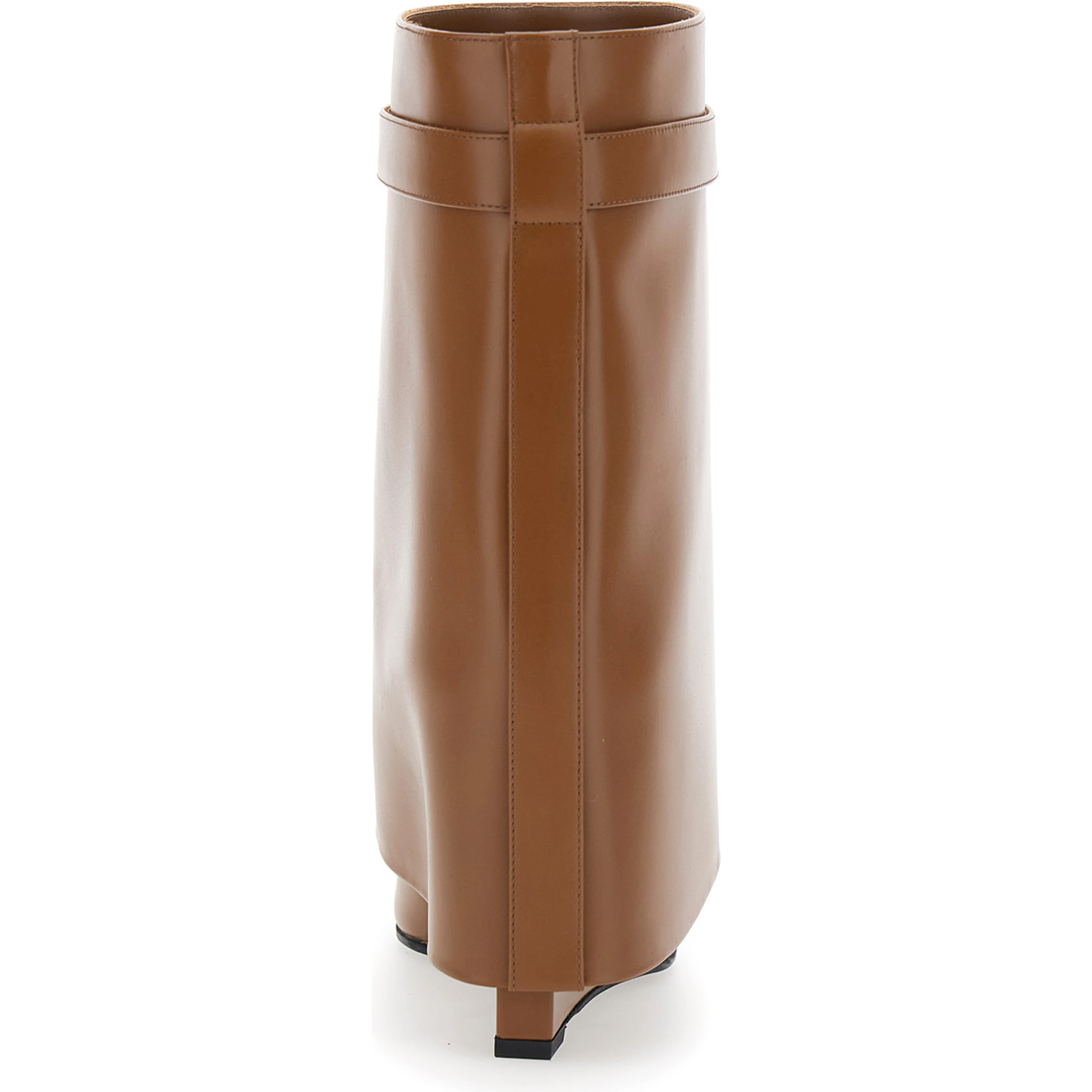 Wedge Heel Ankle Boots with Logo Plate on the Side in Brown Leather for Women