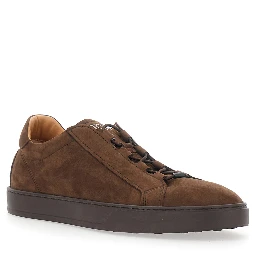 Brown Low Top Sneakers with Grooved Sole and Logo Patch on the Tongue in Suede for Men