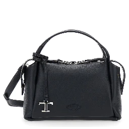 Black Shoulder bag with T plaque on the front and adjustable and removable strap in leather for women
