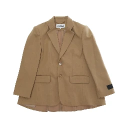 Brown Double-breasted Jacket with Notched Revers and Patch Logo on the Sleeve in Wool Blend Boy