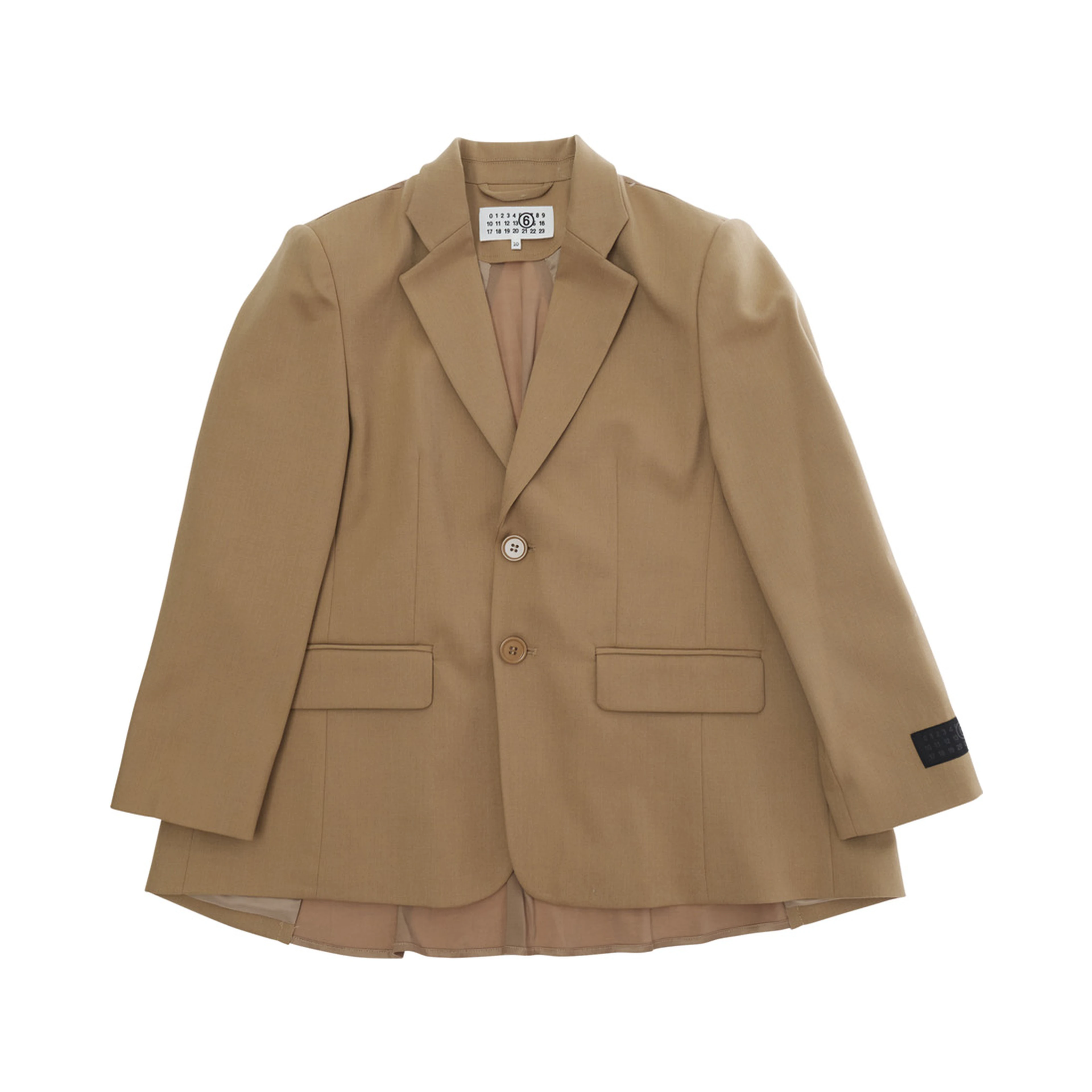 Brown Double-breasted Jacket with Notched Revers and Patch Logo on the Sleeve in Wool Blend Boy