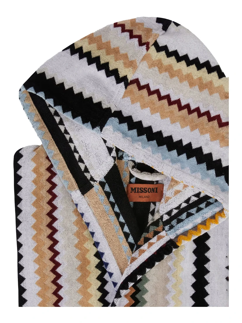Multicolored Hooded Bathrobe in Tech Fabric Unisex