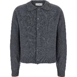 OLLARED KNIT CARDIGAN with V-neck and long sleeves in Nylon, Wool and Cashmere gray women