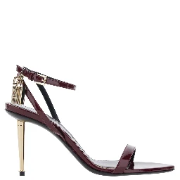 Bordeaux Sandals with High Stiletto Heel and Adjustable Ankle Strap Closure in Leather for Women