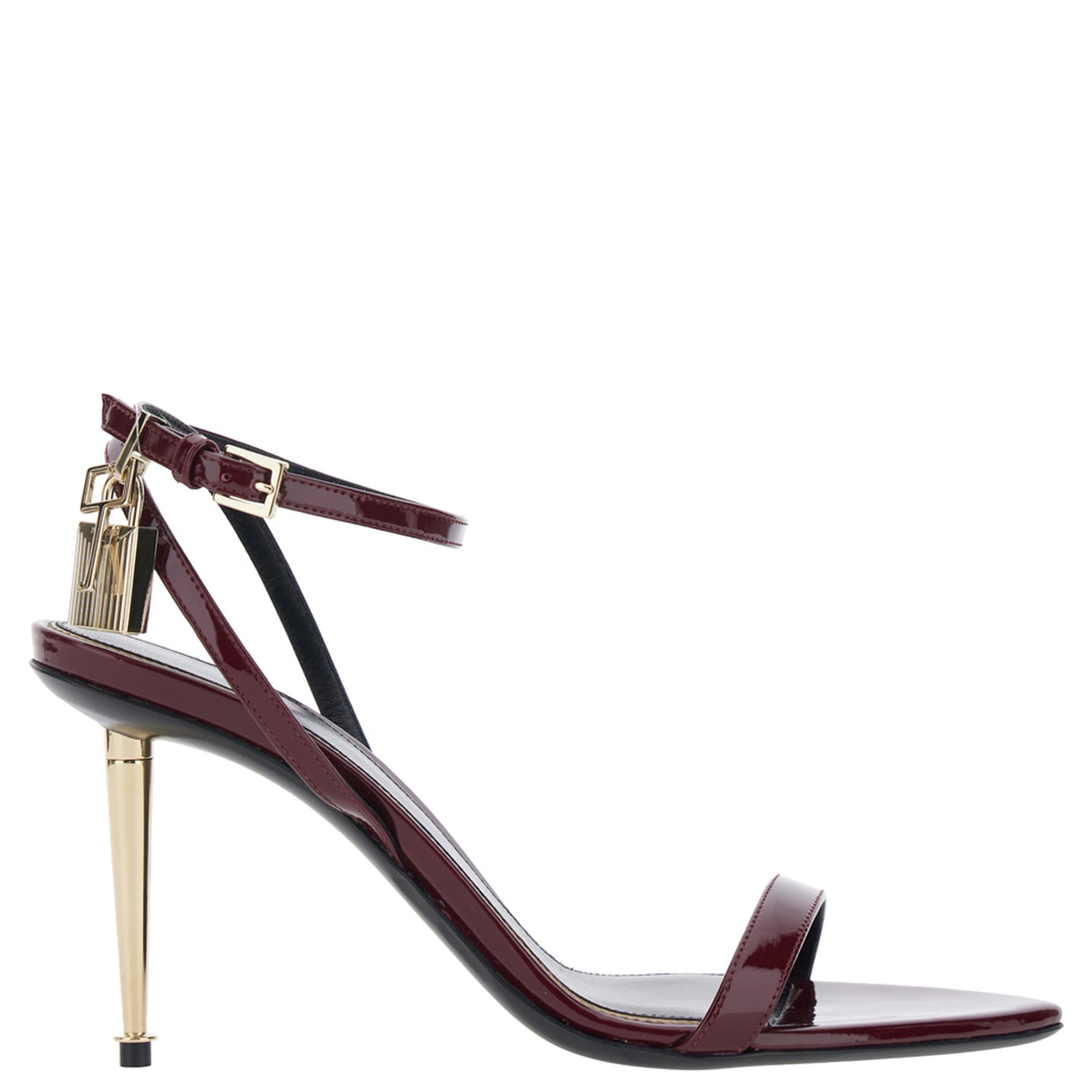 Bordeaux Sandals with High Stiletto Heel and Adjustable Ankle Strap Closure in Leather for Women