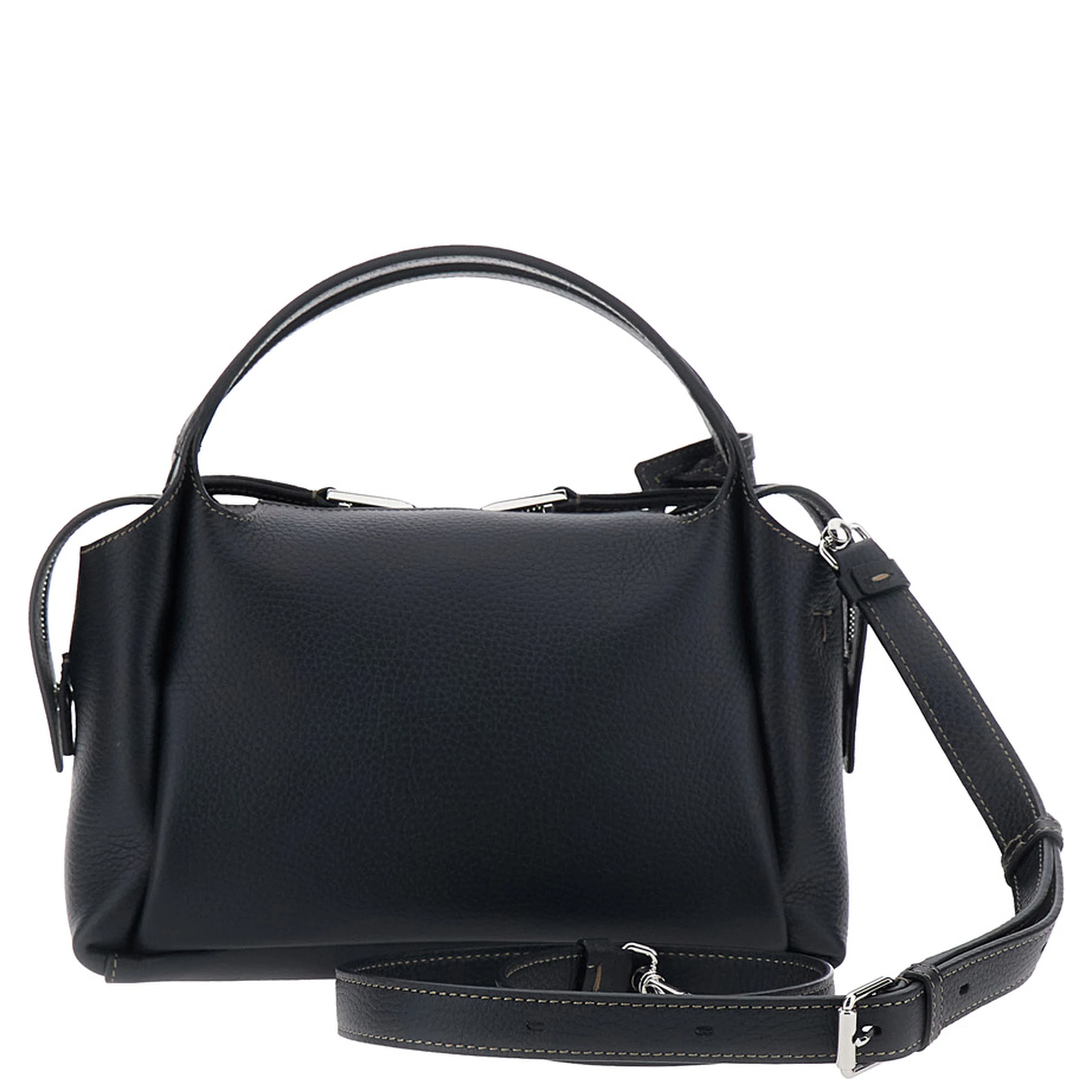 Black Shoulder bag with T plaque on the front and adjustable and removable strap in leather for women