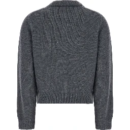 OLLARED KNIT CARDIGAN with V-neck and long sleeves in Nylon, Wool and Cashmere gray women