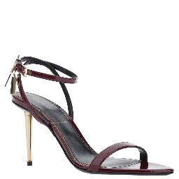 Bordeaux Sandals with High Stiletto Heel and Adjustable Ankle Strap Closure in Leather for Women