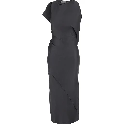 Grey Sleeveless Long Dress with Draping in Acetate and Viscose Women