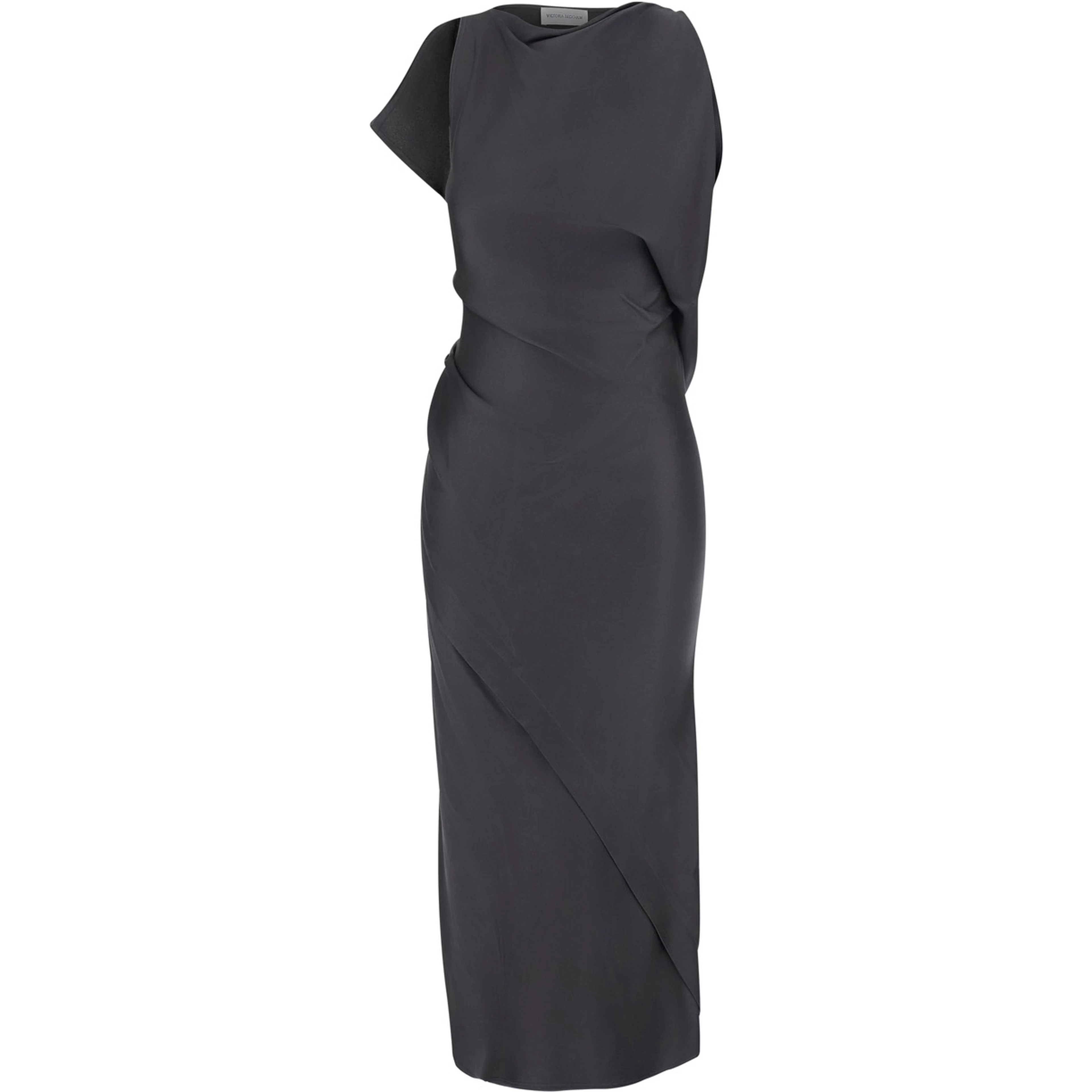 Grey Sleeveless Long Dress with Draping in Acetate and Viscose Women