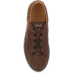 Brown Low Top Sneakers with Grooved Sole and Logo Patch on the Tongue in Suede for Men