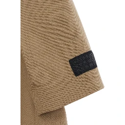 Brown Double-breasted Jacket with Notched Revers and Patch Logo on the Sleeve in Wool Blend Boy