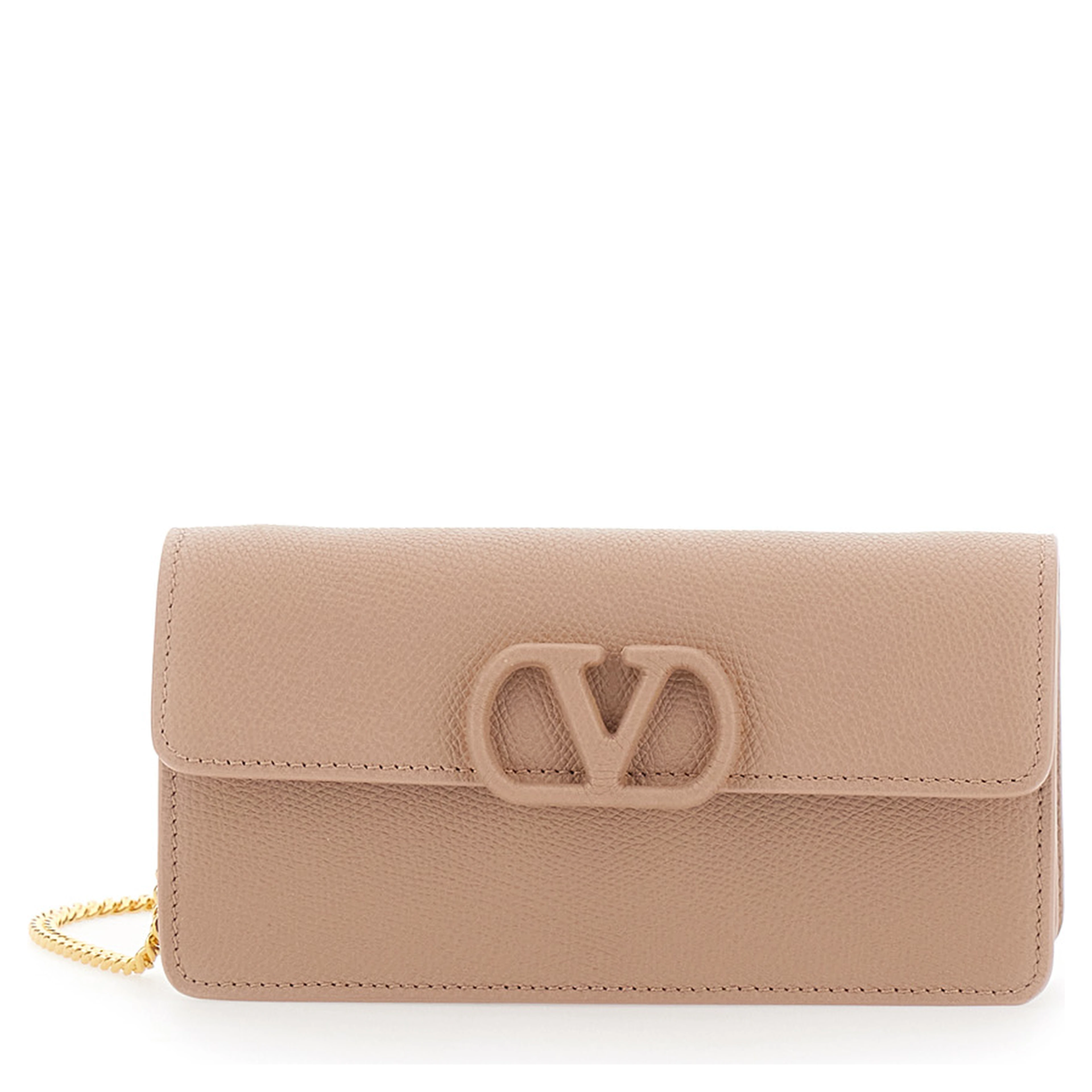 pink Mini crossbody bag with chain strap and VLogo plaque on the front in leather for women