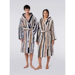 Multicolored Hooded Bathrobe in Tech Fabric Unisex