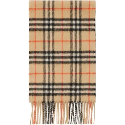 Beige Scarf with Vintage Check Motif in Cashmere Boy
