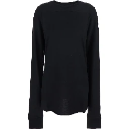 T-Shirt Girder Crew Neck with Long Sleeves and Logo Patch on the Side in Black Unisex Cotton