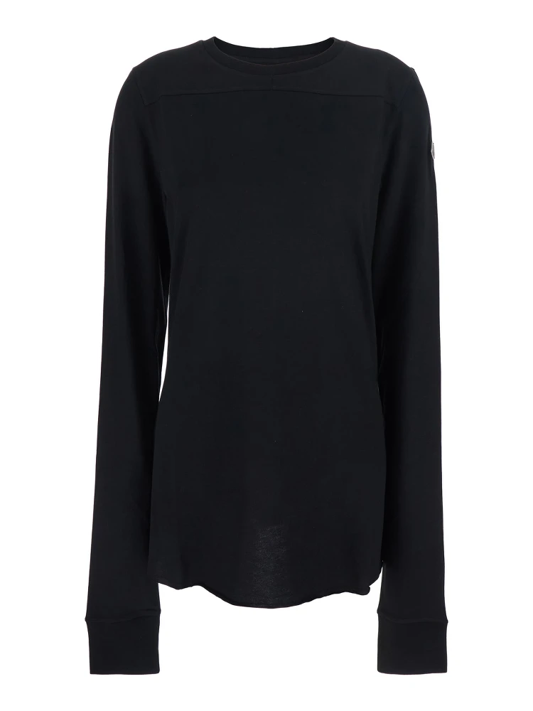 T-Shirt Girder Crew Neck with Long Sleeves and Logo Patch on the Side in Black Unisex Cotton
