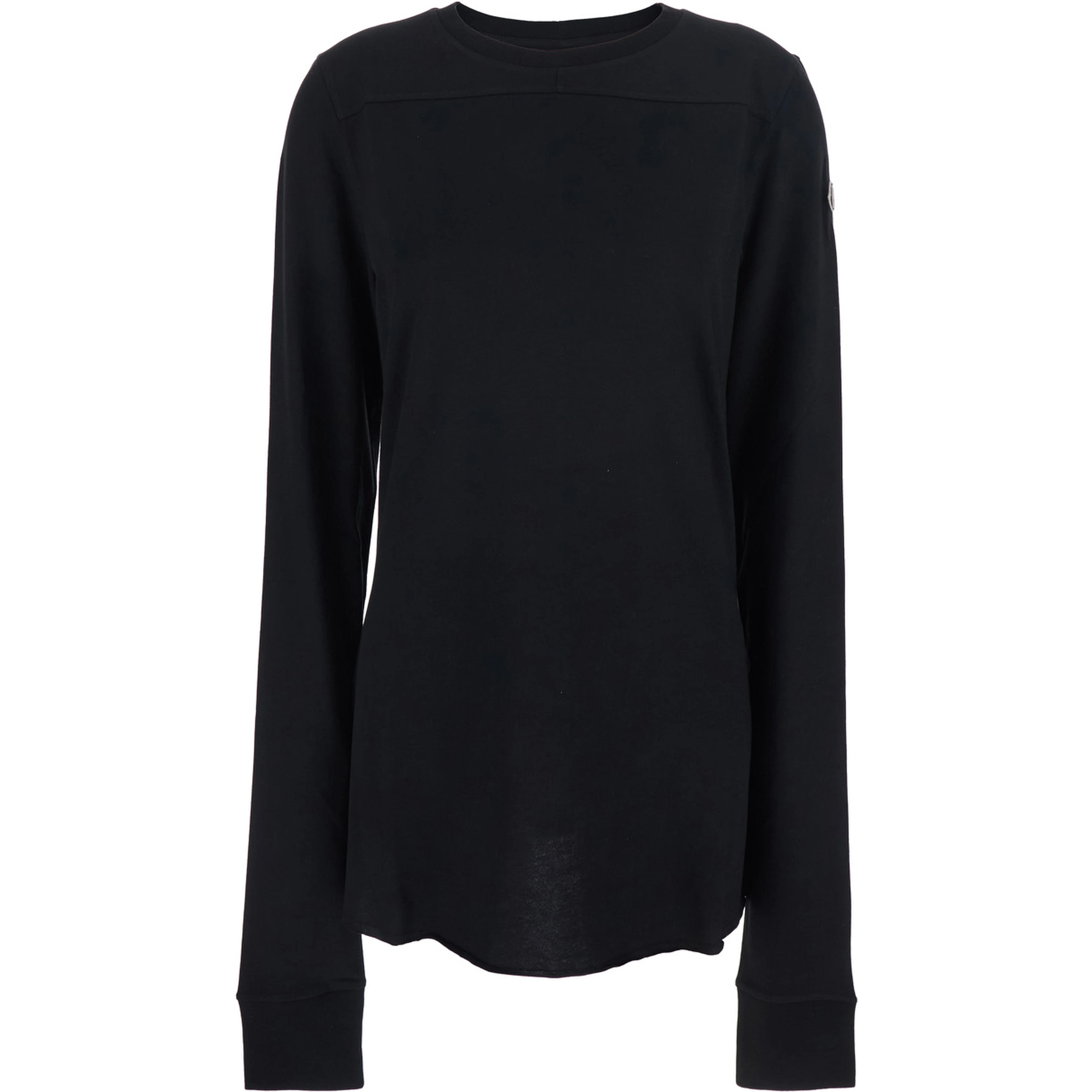 T-Shirt Girder Crew Neck with Long Sleeves and Logo Patch on the Side in Black Unisex Cotton