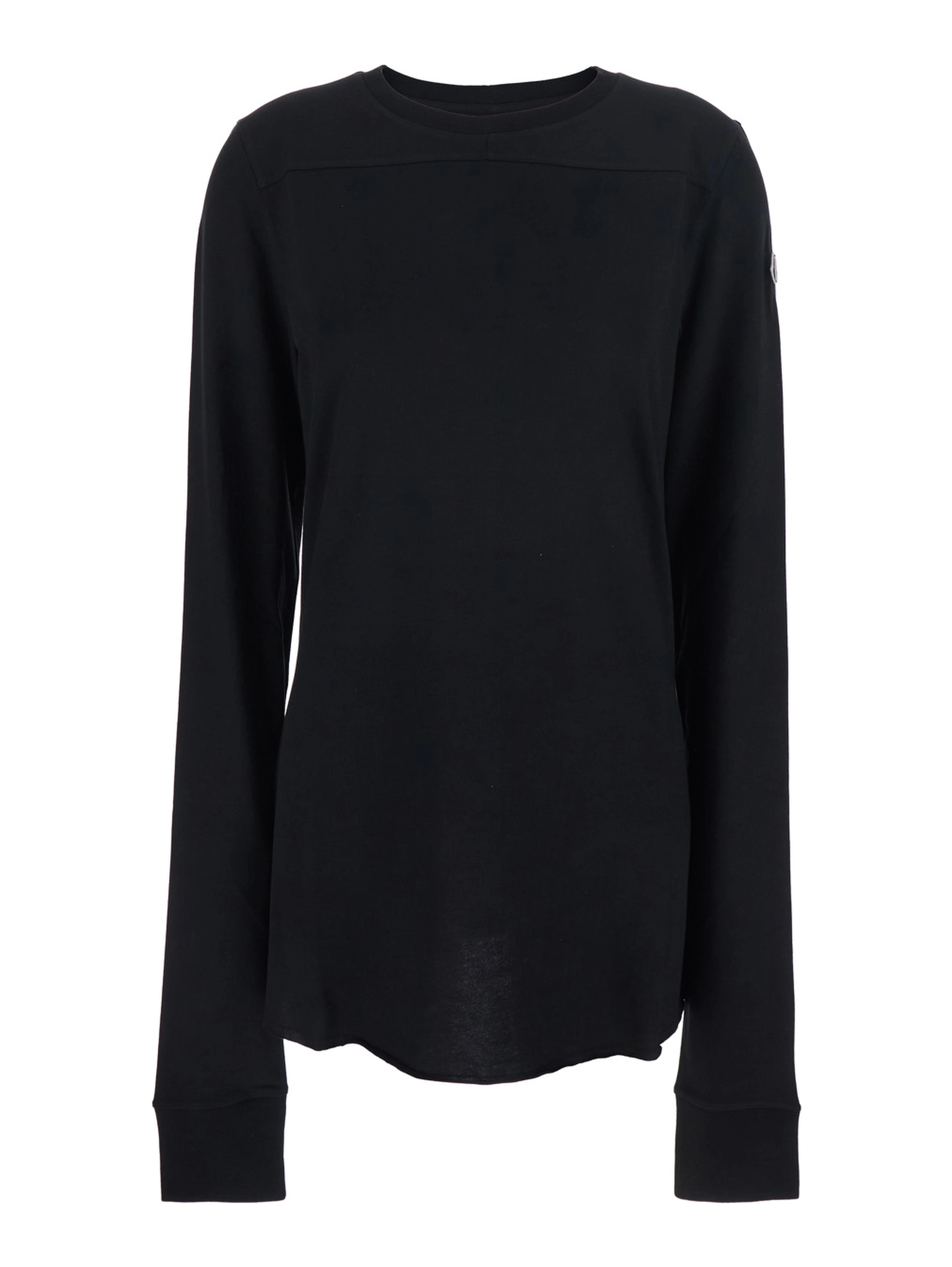 T-Shirt Girder Crew Neck with Long Sleeves and Logo Patch on the Side in Black Unisex Cotton