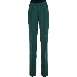 Green Pants with Elasticated Waist with Logo Lettering in Silk for Women