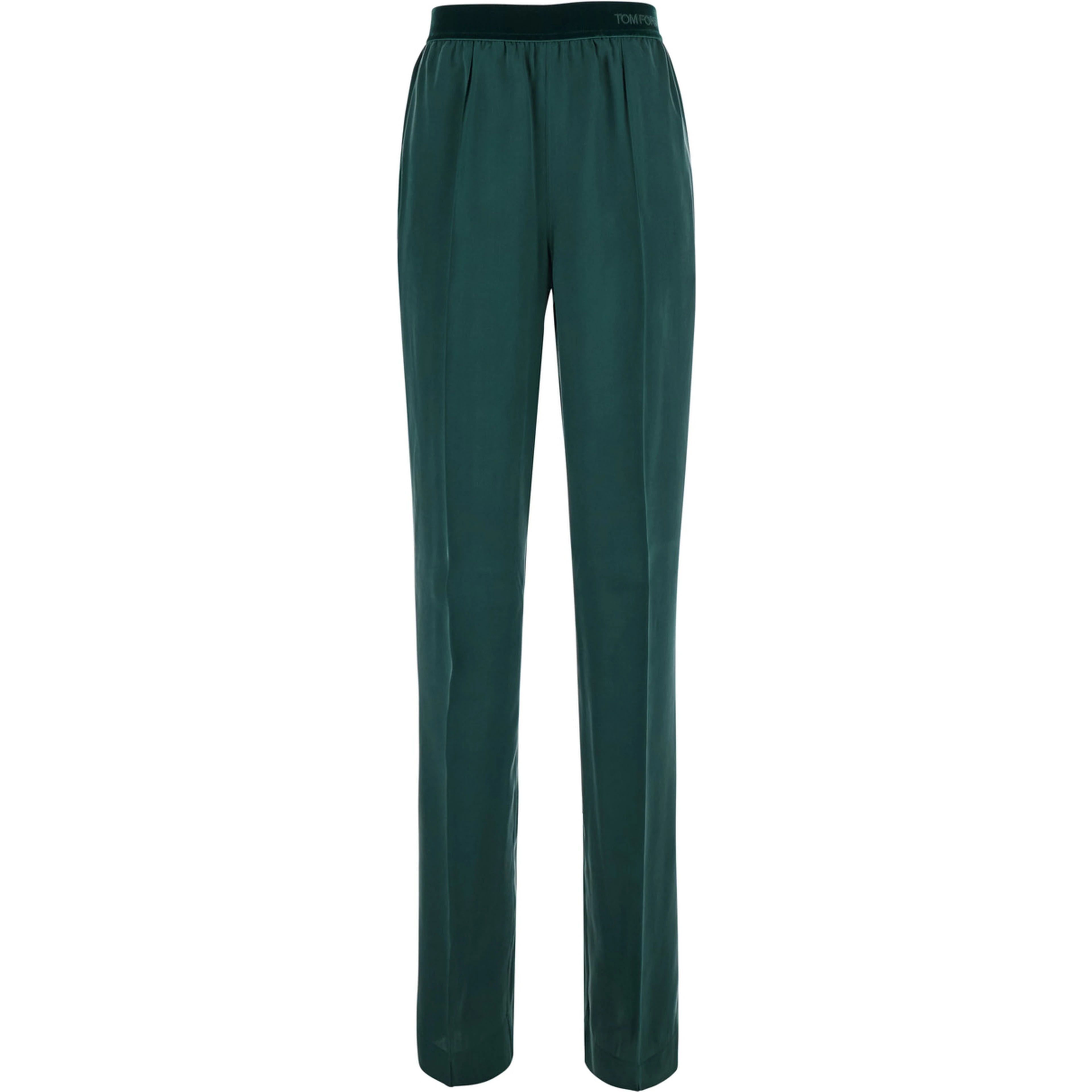Green Pants with Elasticated Waist with Logo Lettering in Silk for Women