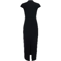 Black Long Dress with Bow on the Front and Belt in Wool for Women