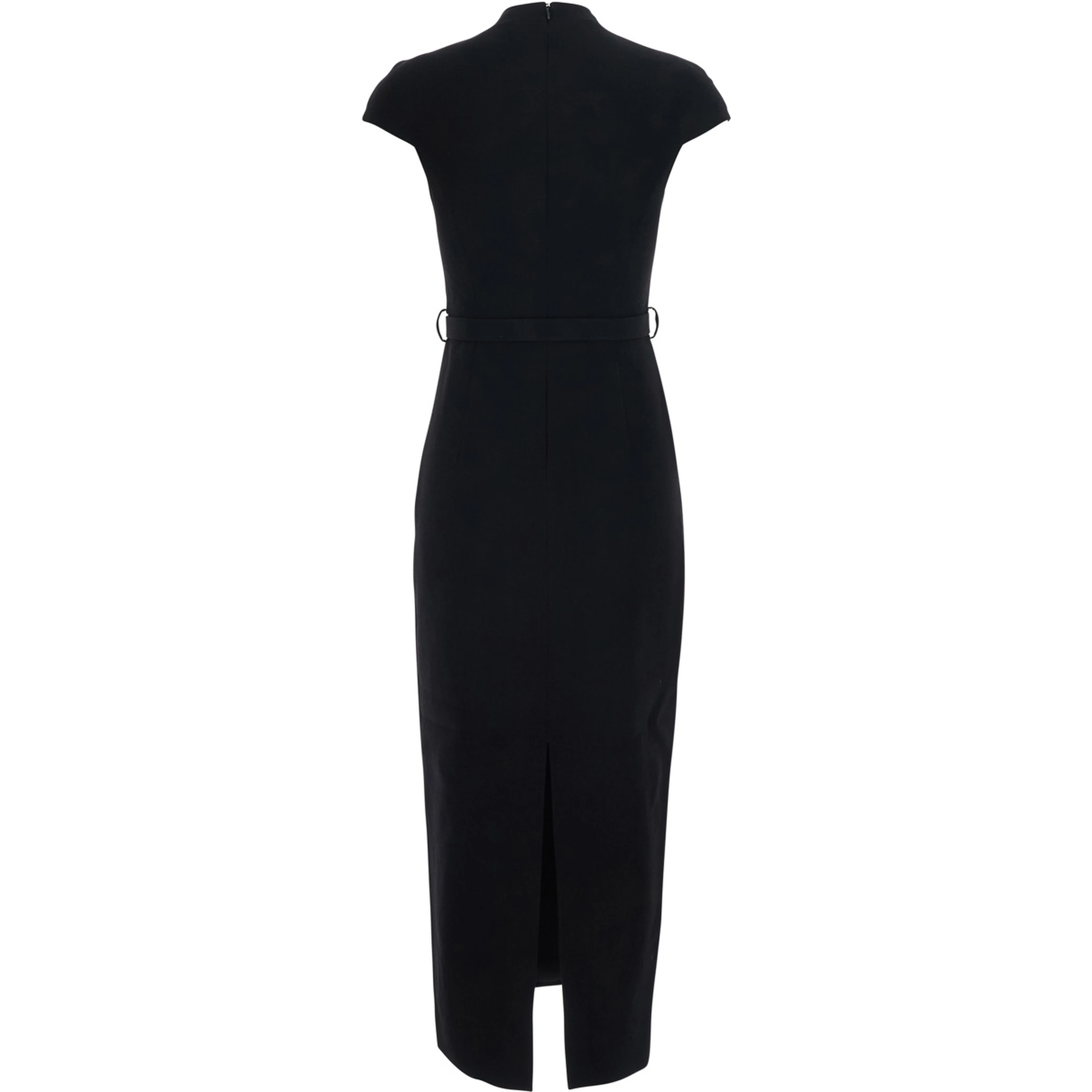 Black Long Dress with Bow on the Front and Belt in Wool for Women
