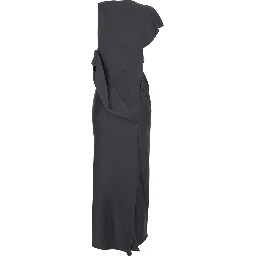 Grey Sleeveless Long Dress with Draping in Acetate and Viscose Women