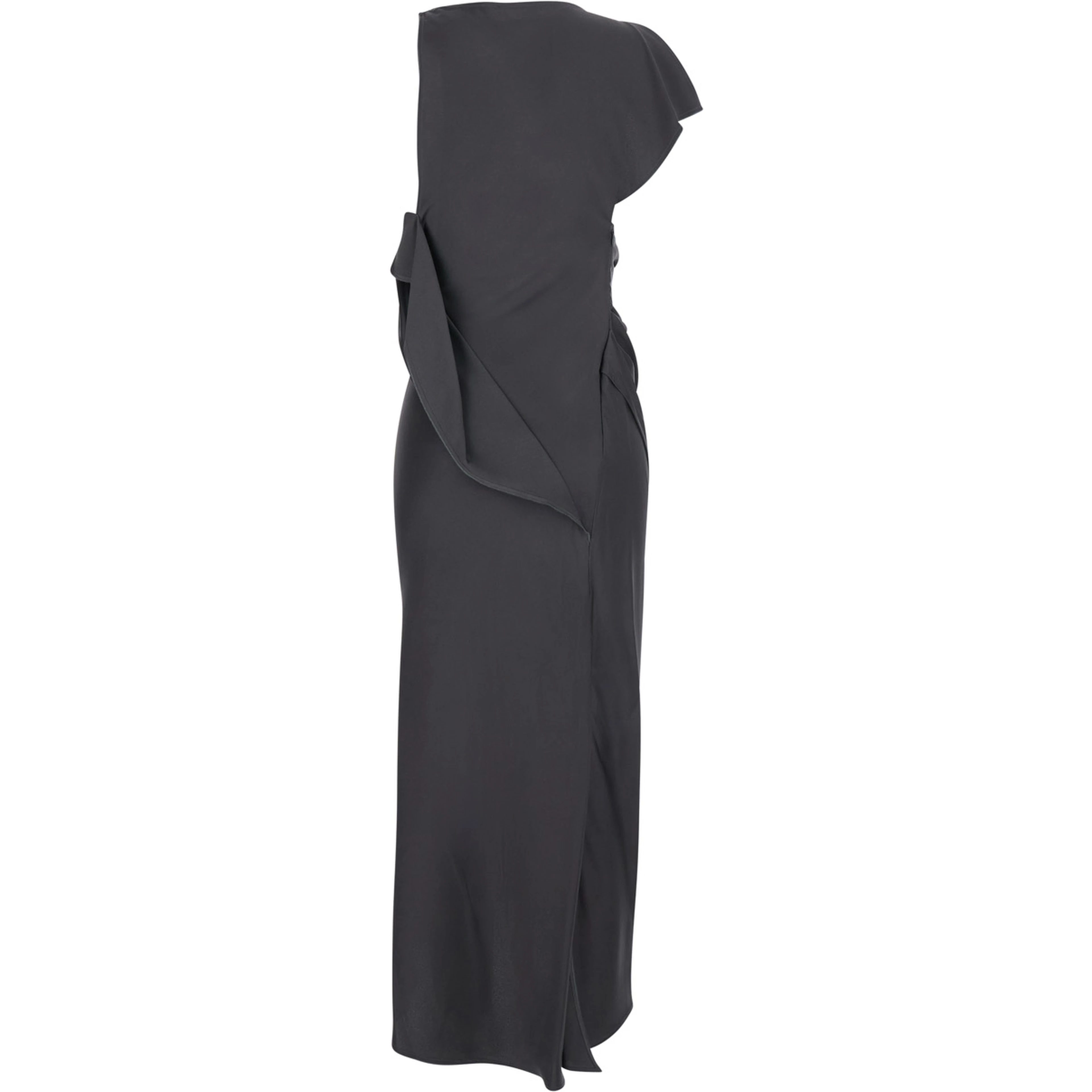 Grey Sleeveless Long Dress with Draping in Acetate and Viscose Women