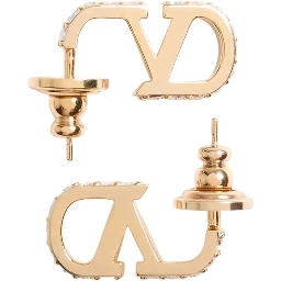metallic colored Earrings with applied rhinestones and VLogo design in bronze for women