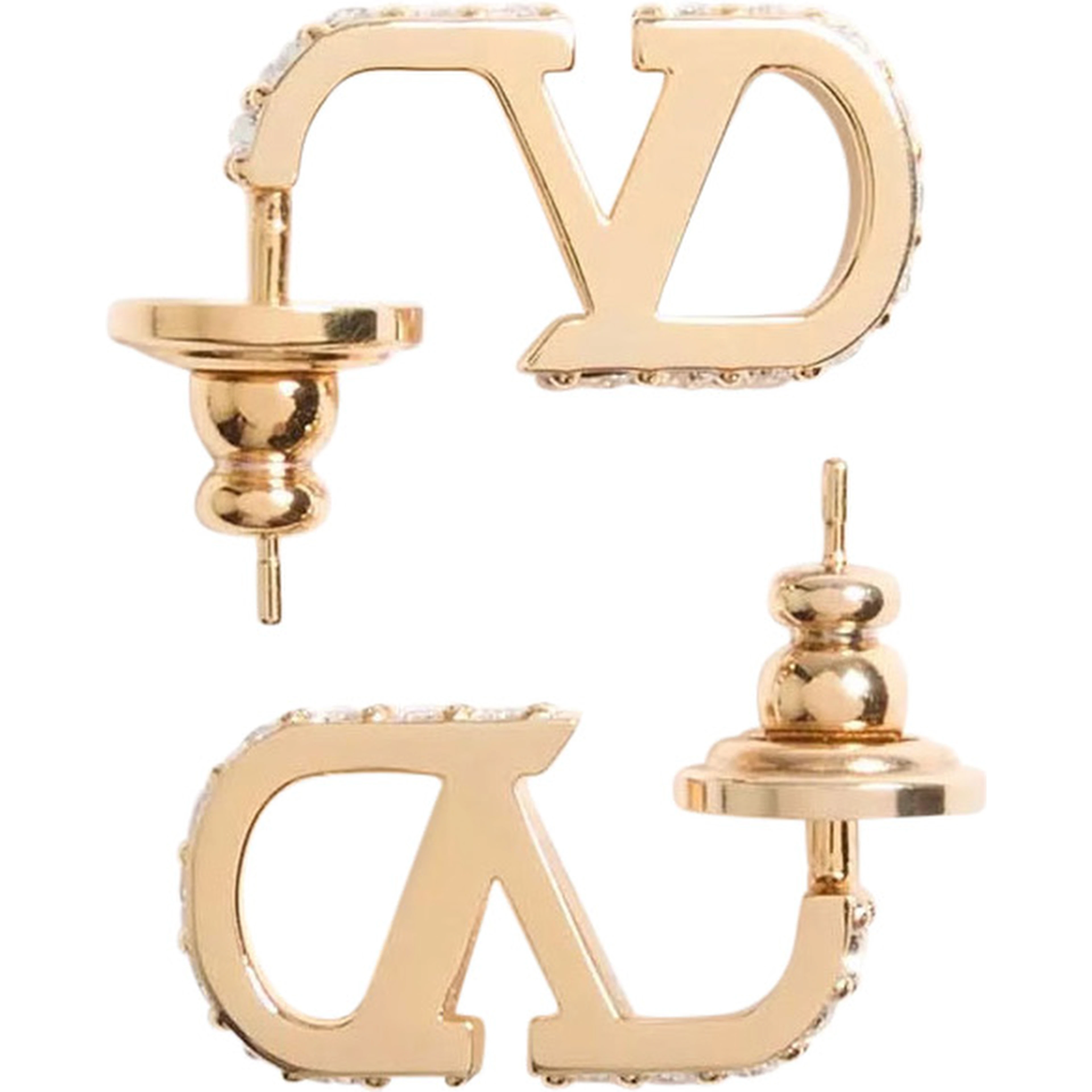 metallic colored Earrings with applied rhinestones and VLogo design in bronze for women