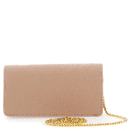 pink Mini crossbody bag with chain strap and VLogo plaque on the front in leather for women