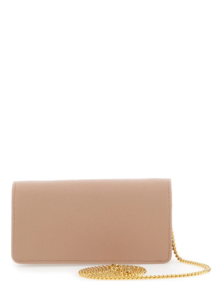 pink Mini crossbody bag with chain strap and VLogo plaque on the front in leather for women alternative