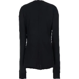 T-Shirt Girder Crew Neck with Long Sleeves and Logo Patch on the Side in Black Unisex Cotton