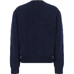 Crewneck sweater with argyle motif in blue wool for men