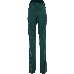 Green Pants with Elasticated Waist with Logo Lettering in Silk for Women