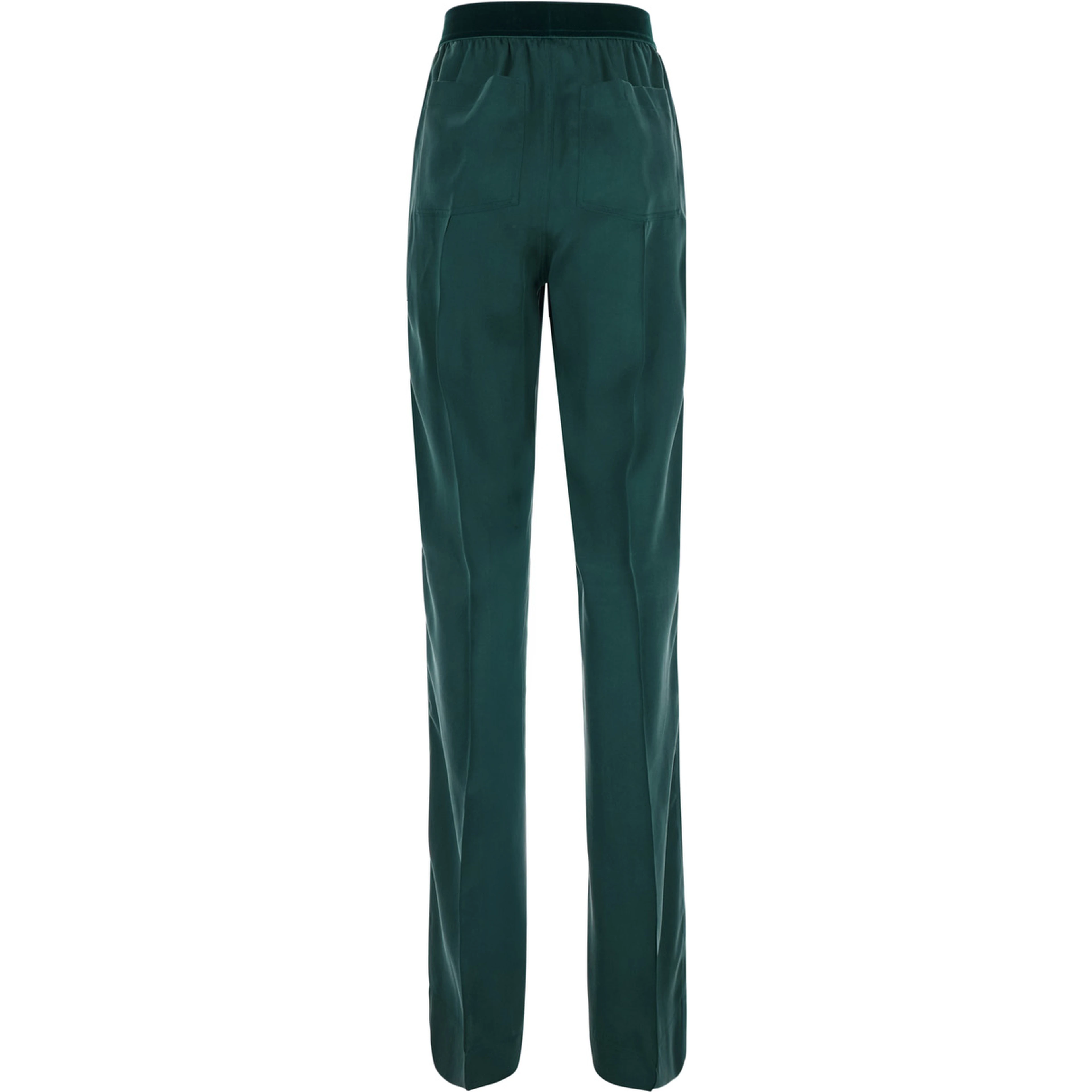 Green Pants with Elasticated Waist with Logo Lettering in Silk for Women