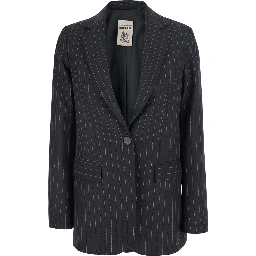 Carmen grey Jacket with notched revers and motif in wool blend for women
