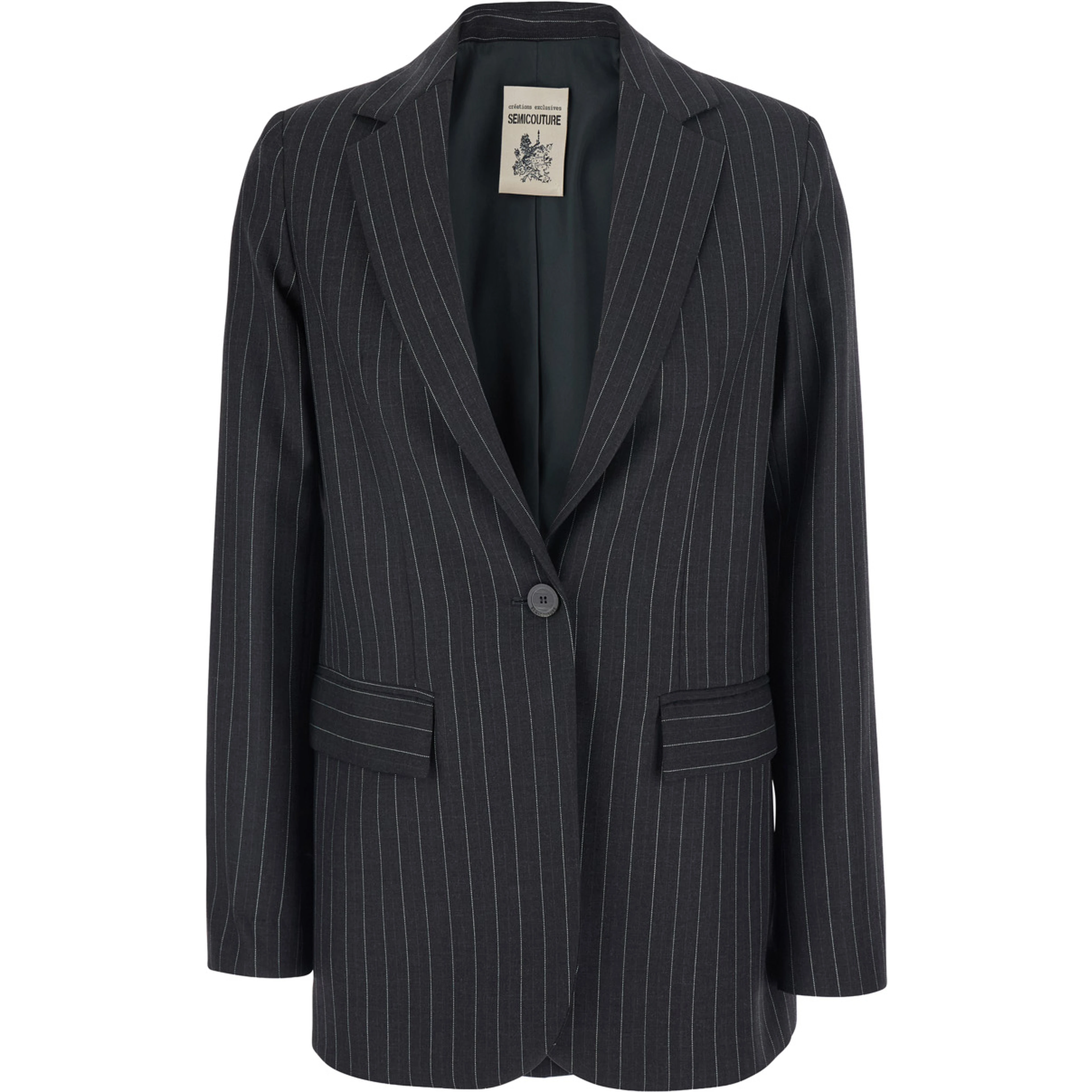Carmen grey Jacket with notched revers and motif in wool blend for women