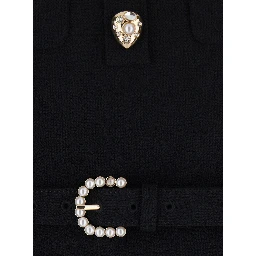Black Long Dress with Bow on the Front and Belt in Wool for Women