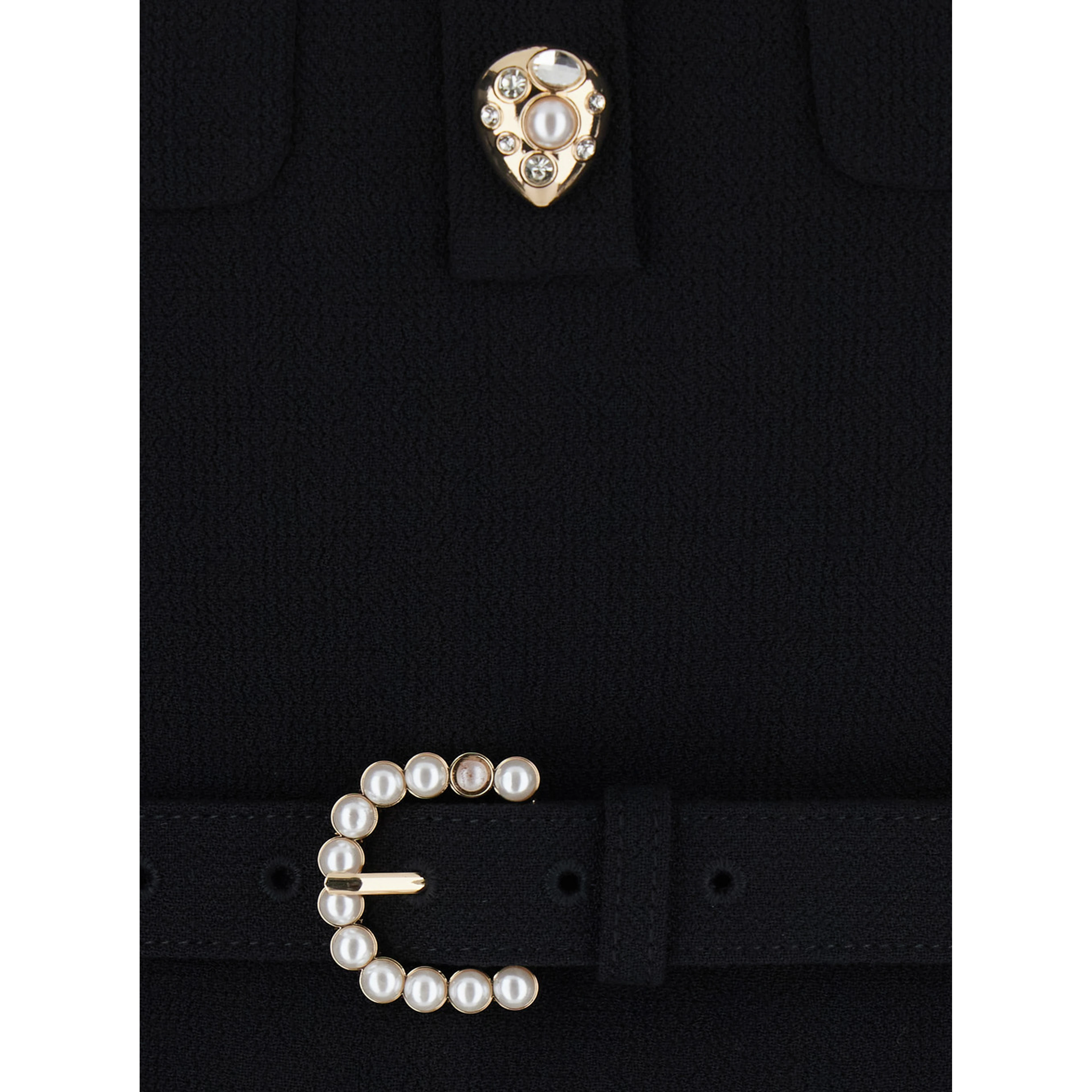Black Long Dress with Bow on the Front and Belt in Wool for Women