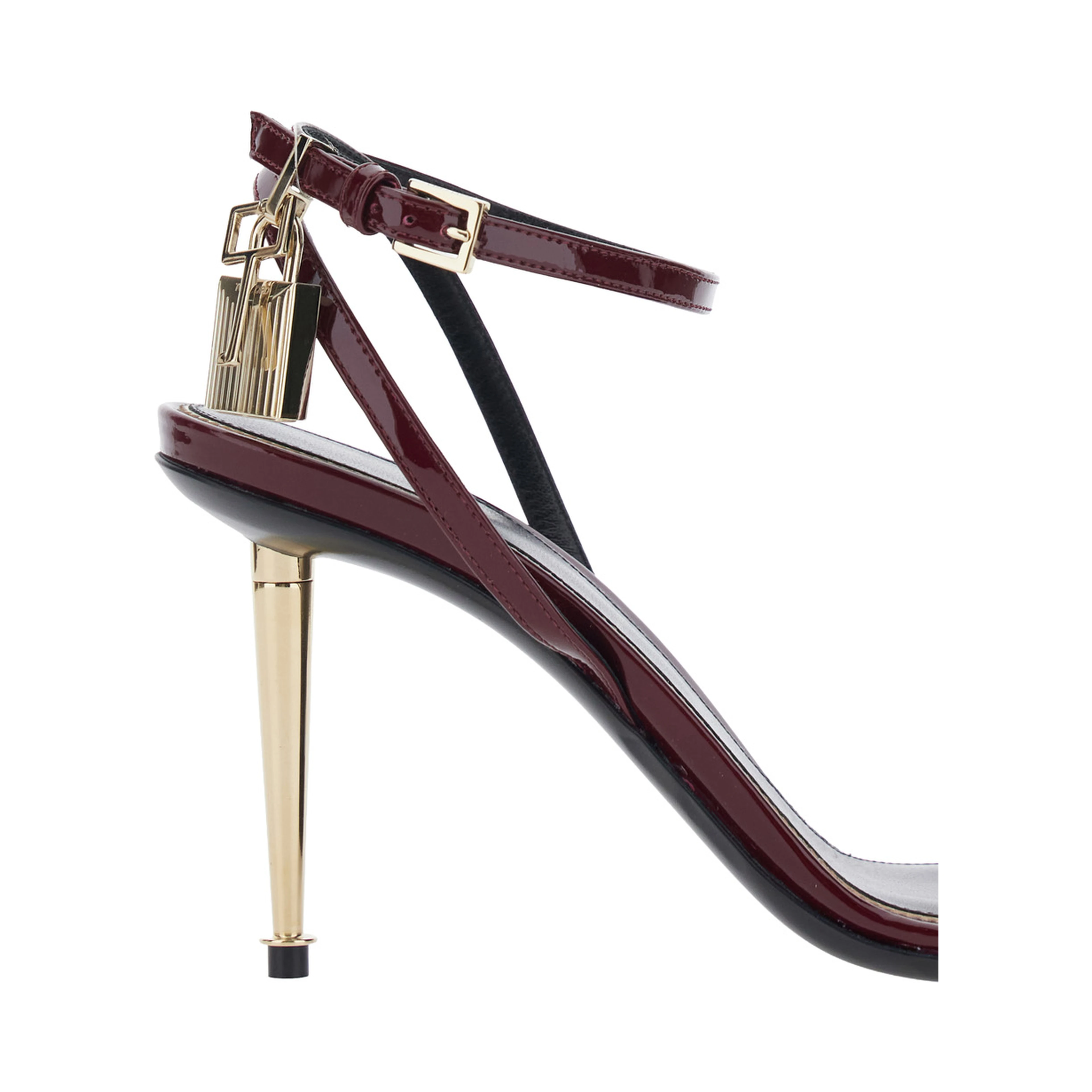 Bordeaux Sandals with High Stiletto Heel and Adjustable Ankle Strap Closure in Leather for Women