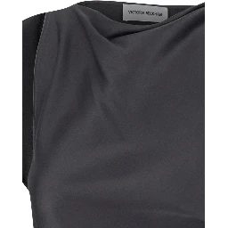 Grey Sleeveless Long Dress with Draping in Acetate and Viscose Women
