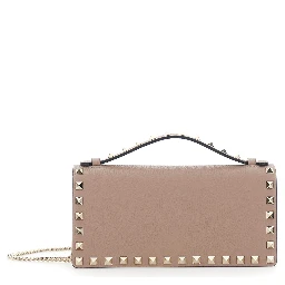 Pink Mini Bag with Removable Chain Strap and Rockstud Embellishment in Leather for Women