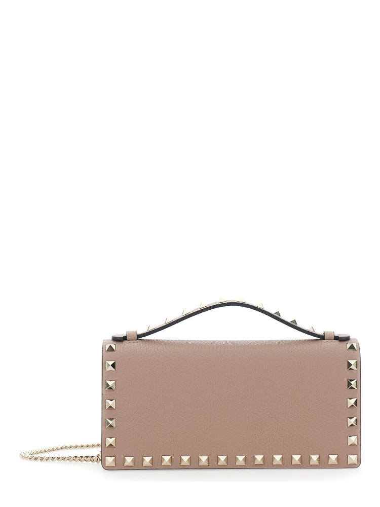 Pink Mini Bag with Removable Chain Strap and Rockstud Embellishment in Leather for Women