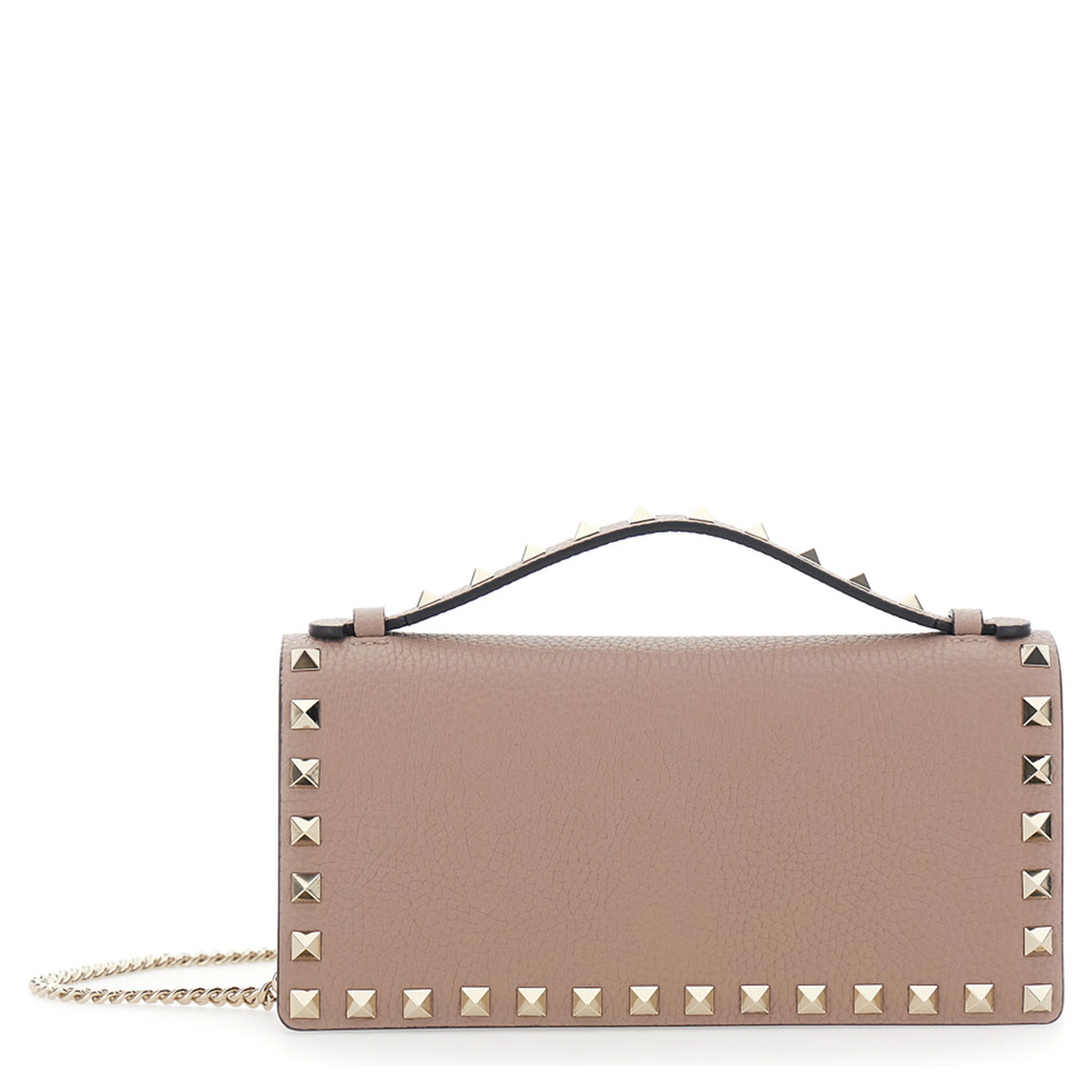 Pink Mini Bag with Removable Chain Strap and Rockstud Embellishment in Leather for Women