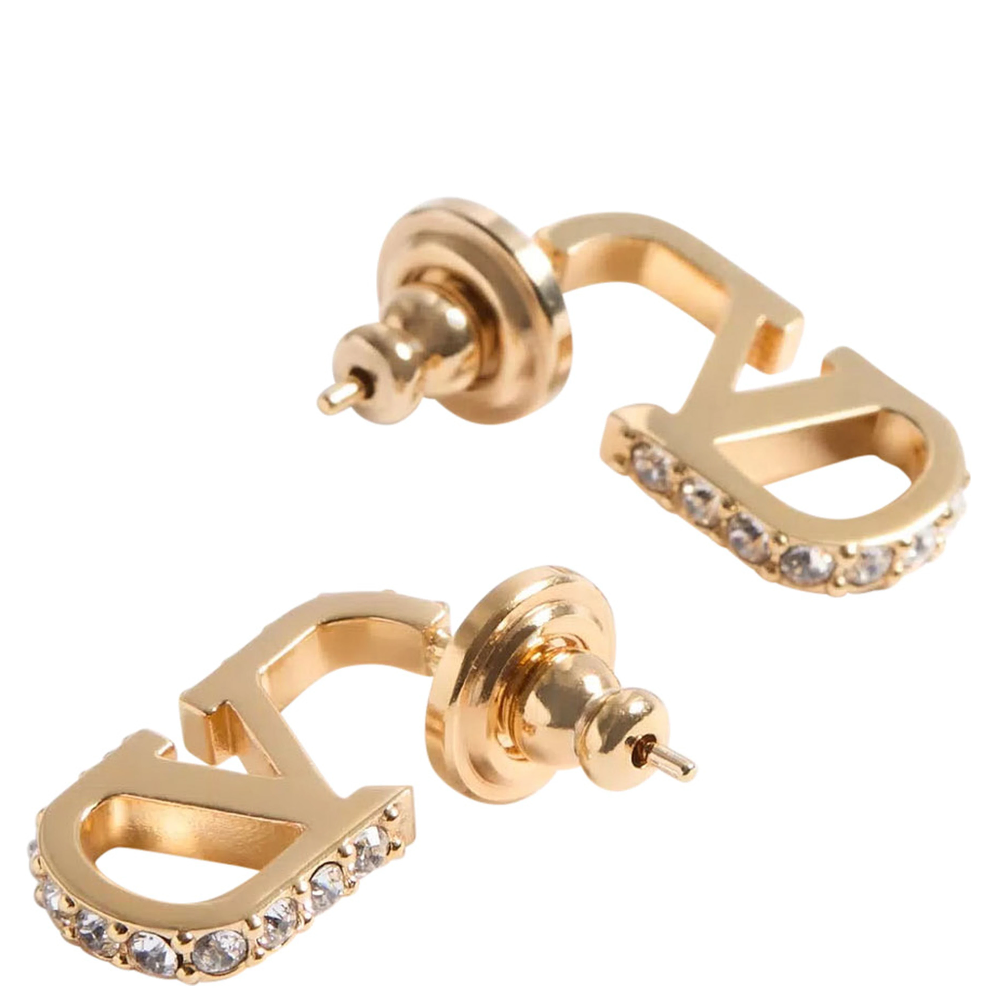 metallic colored Earrings with applied rhinestones and VLogo design in bronze for women
