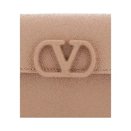 pink Mini crossbody bag with chain strap and VLogo plaque on the front in leather for women