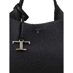 Handbag T Timeless with Embossed Logo and Black Leather Pendant for Women